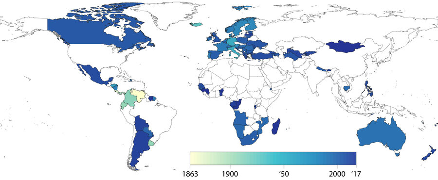Venezuela was the first country to outlaw capital punishment, in 1863. It wasn't until the late 20th century that the idea gained global traction.
