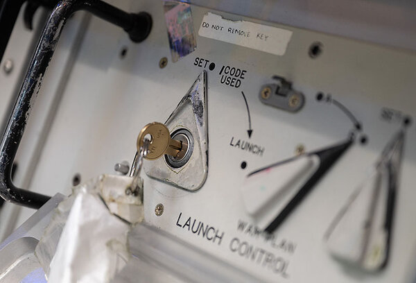 A small key sits in a launch control panel at a training site in Cheyenne, Wyoming.