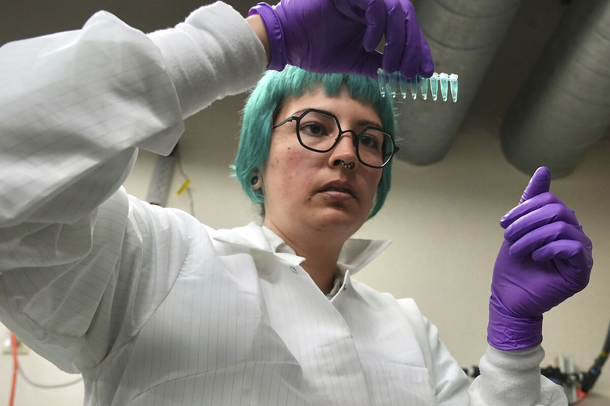 Kendra Dahmer, a postdoctoral researcher studying infectious disease, works in a laboratory at the University of California, Berkeley, Feb. 3, 2025. The Trump administration is cutting money that goes toward scientific research.