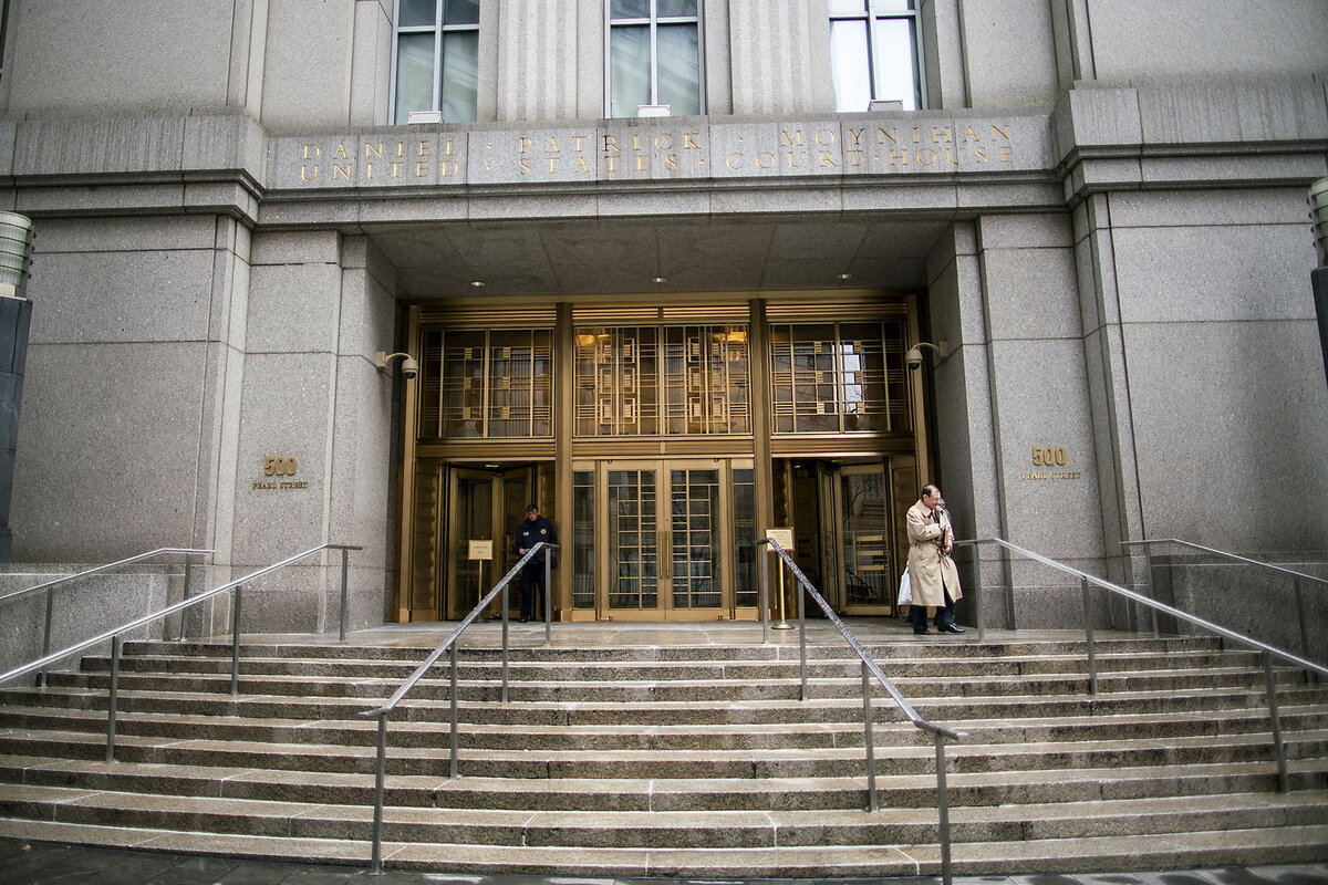 The front steps of the Southern District of New York Federal courthouse in New York.