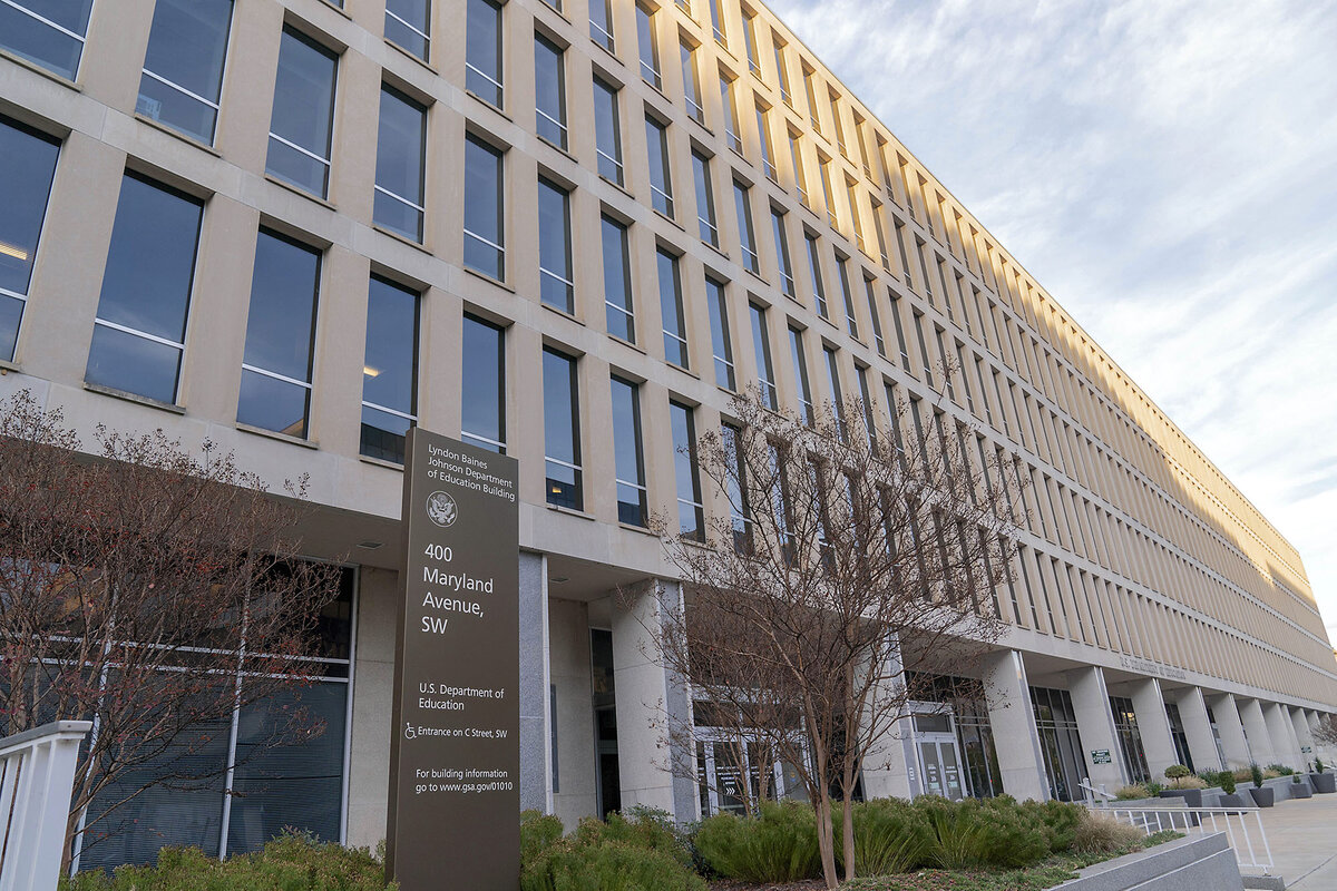 The U.S. Department of Education building in Washington is seen with sun shining on the upper floors