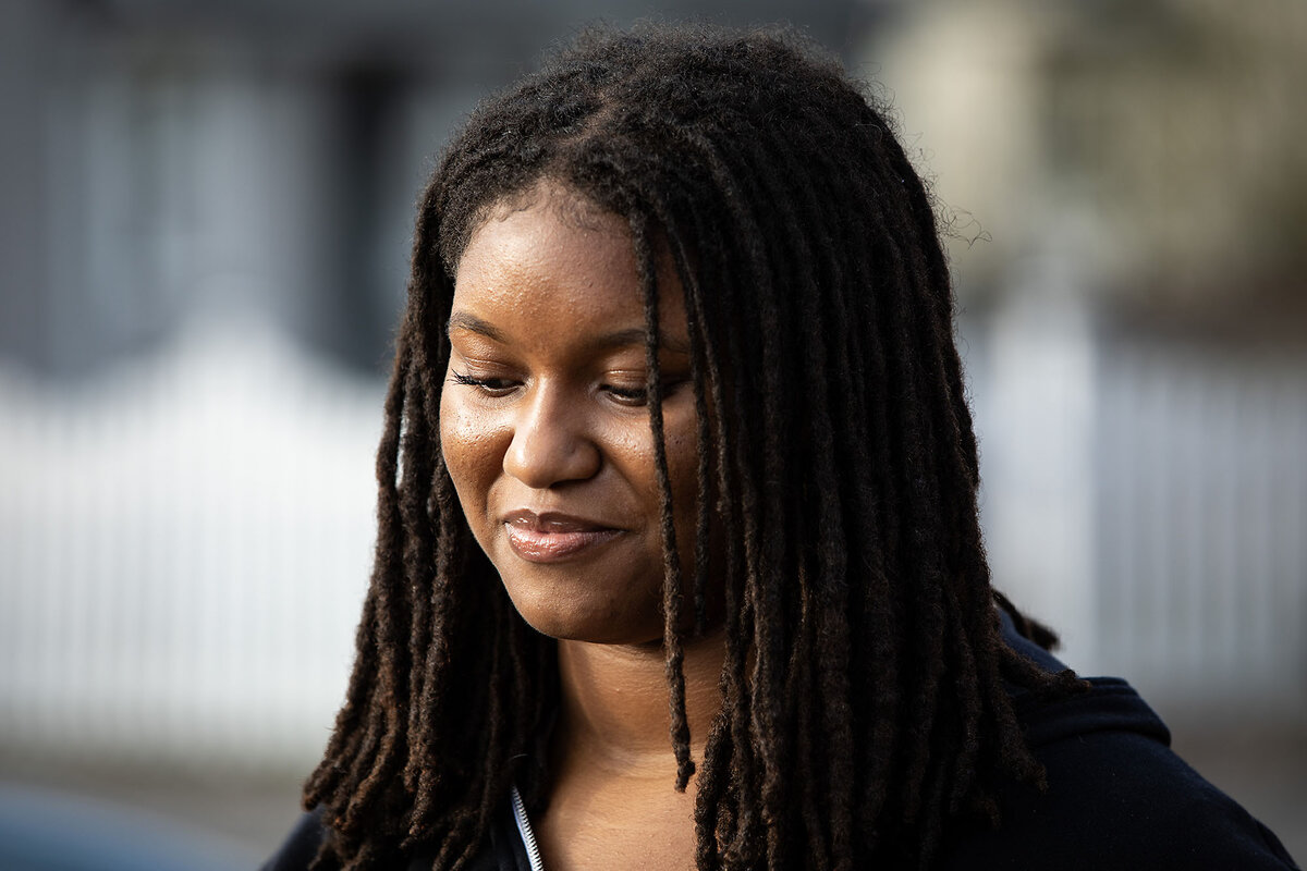 Umalali Green-Moore looks reflective as she thinks about having lost all her possessions in the LA wildfires.
