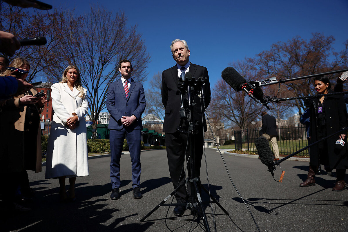 "Cryptocurrency czar" David Sacks stands in front of a microphone outside the White House.