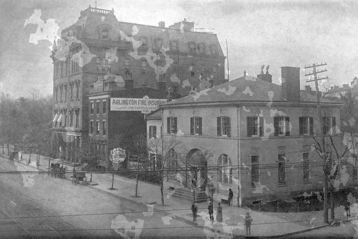 The Department of Justice building, formerly the Freedman's Savings and Trust Company Bank, was seen here in 1888.