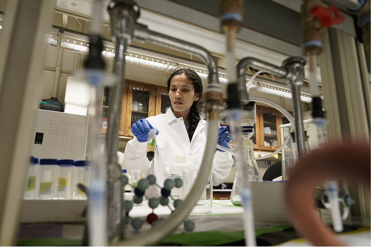 Ph.D. candidate Asmita Gautam prepares a soil sample for analysis in a Purdue University lab