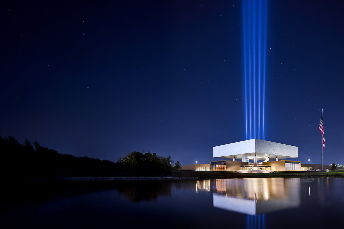 A night view of the National Medal of Honor Museum, in Arlington, Texas. 