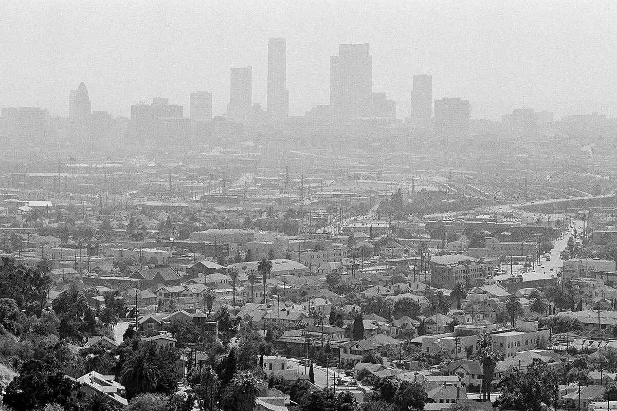 A pall of smog lies over the Los Angeles skyline, July 15, 1978. Because of California's low air quality, the federal government has allowed the state to set its own emissions limits, which have influenced standards in other states.