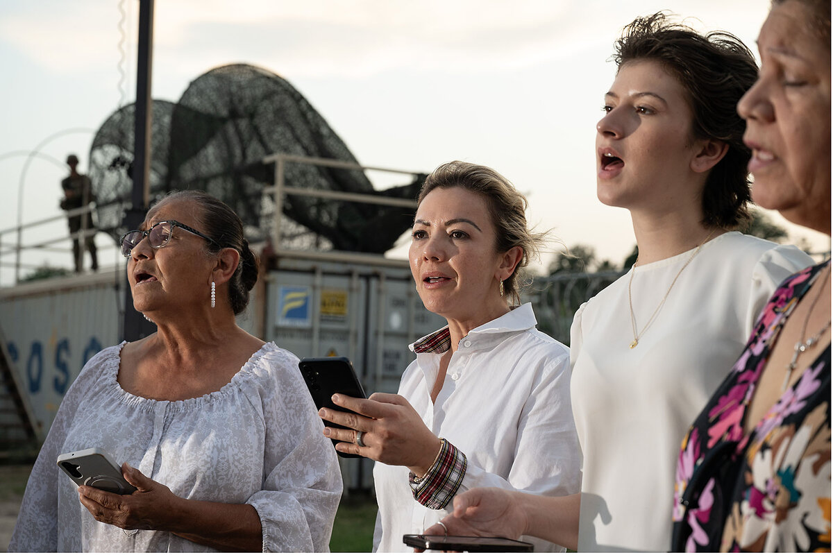 Each month, people gather for a vigil at Shelby Park by the Rio Grande in Eagle Pass, Texas, in part to honor the lives lost by people attempting to cross the border. The park had been closed to create a Texas National Guard staging base, and areas of the park close to the river remain under the Guard’s supervision. 