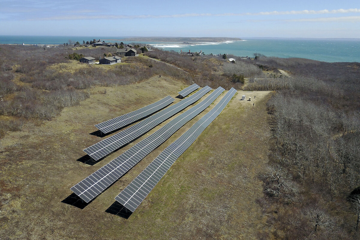 Not far from the ocean, a 1,020-panel solar array and 1 MW energy storage system serve Cuttyhunk Island, Massachusetts.