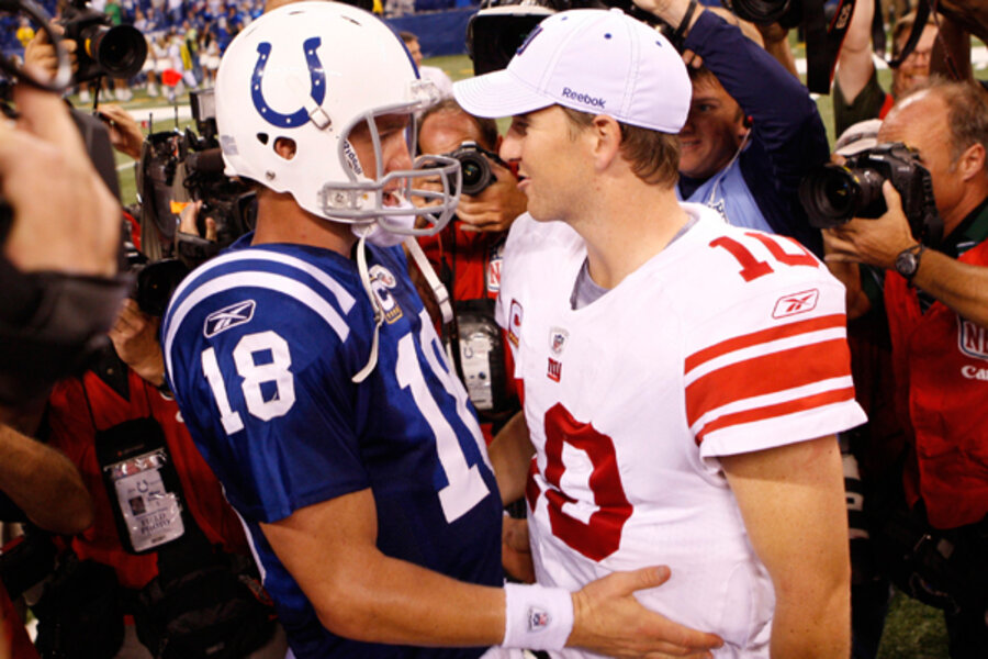 Indianapolis Colts quarterback Peyton Manning greets his brother, New York ...