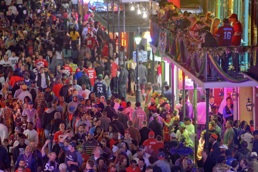 NFL football fans pack the French Quarter on Bourbon Street after Super Bow...