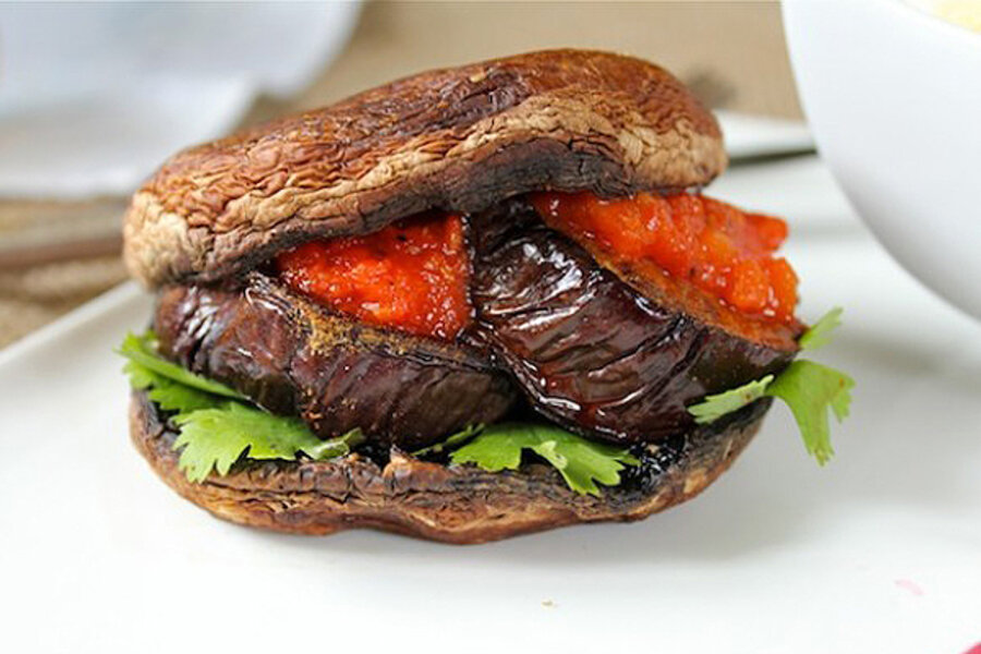 Meatless Monday Portobello and cumin spiced eggplant burgers