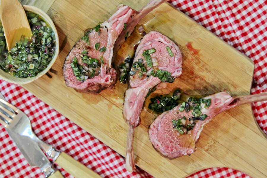 Sous vide lamb chops with basil chimichurri