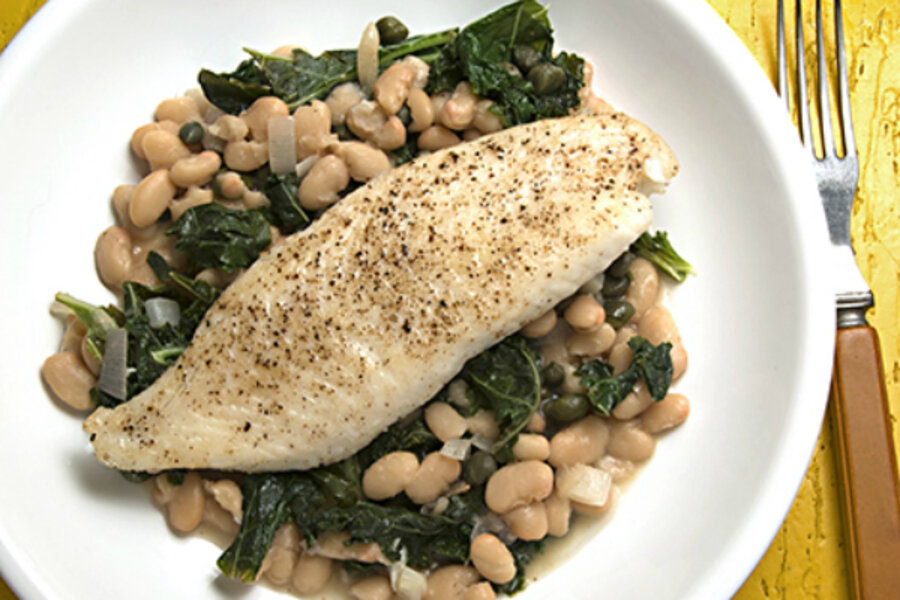 Healthy, delicious and onepan easy Tilapia with white beans and kale