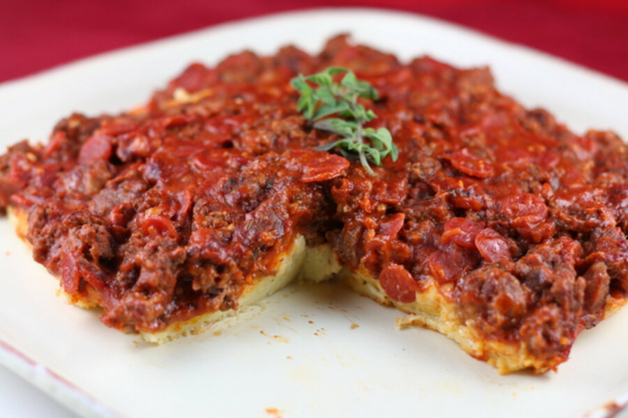 Upside down pizza pie bake