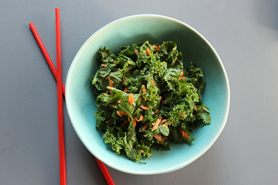 Spicy peanut kale salad with mint