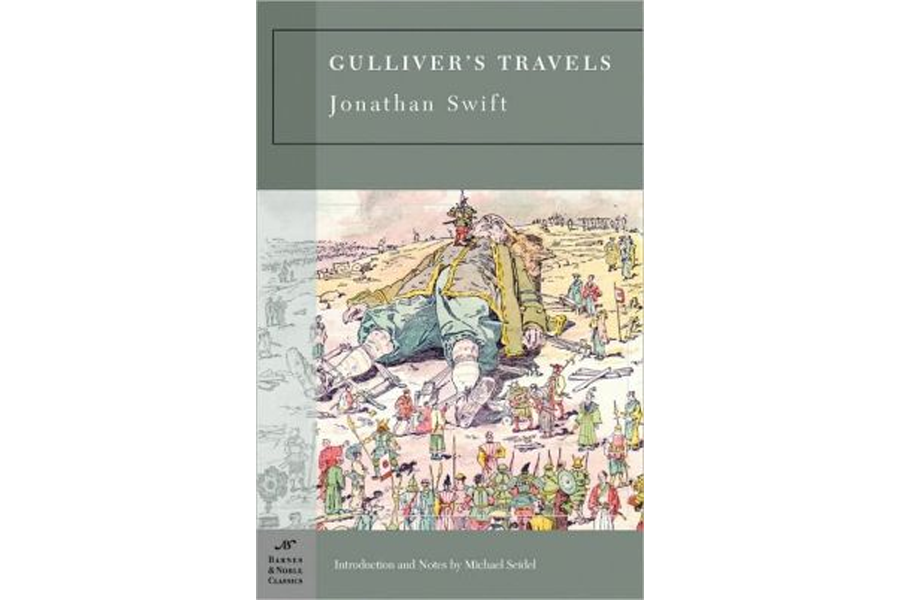 In Jonathan Swift's satirical "Gulliver's Travels," Gulliver meets