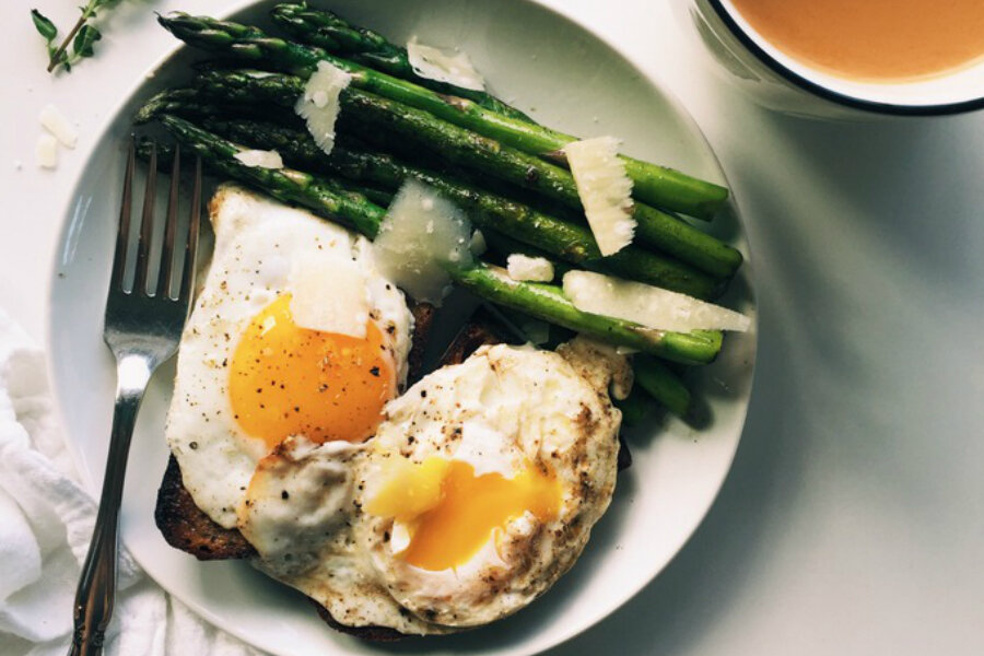 Simple asparagus and eggs on toast breakfast