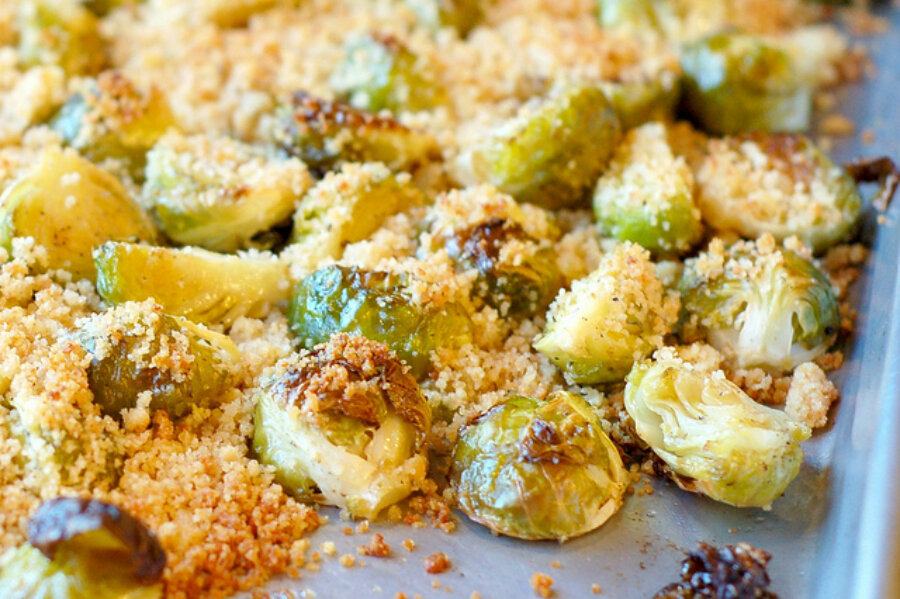 Thanksgiving Side Roasted Brussels Sprouts With Garlic Parmesan Buttered Breadcrumb Topping Csmonitor Com