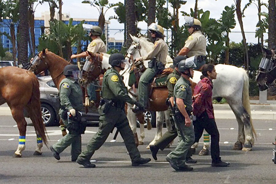 Police During Rally Police outnumber protesters outside Trump California rally - CSMonitor.com
