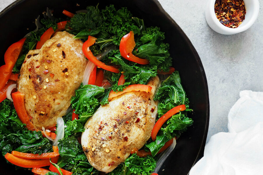 One-skillet meal: paprika rubbed chicken with wilted kale - CSMonitor.com