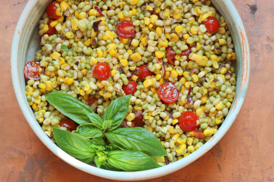 Lady Pea Corn And Tomato Salad With Basil Vinaigrette