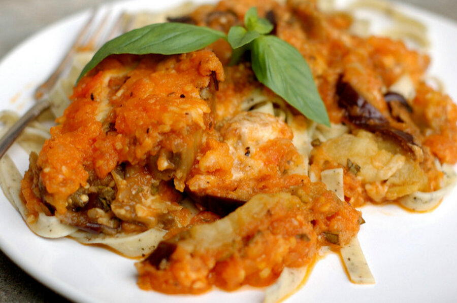 Roasted eggplant and tomato gratin