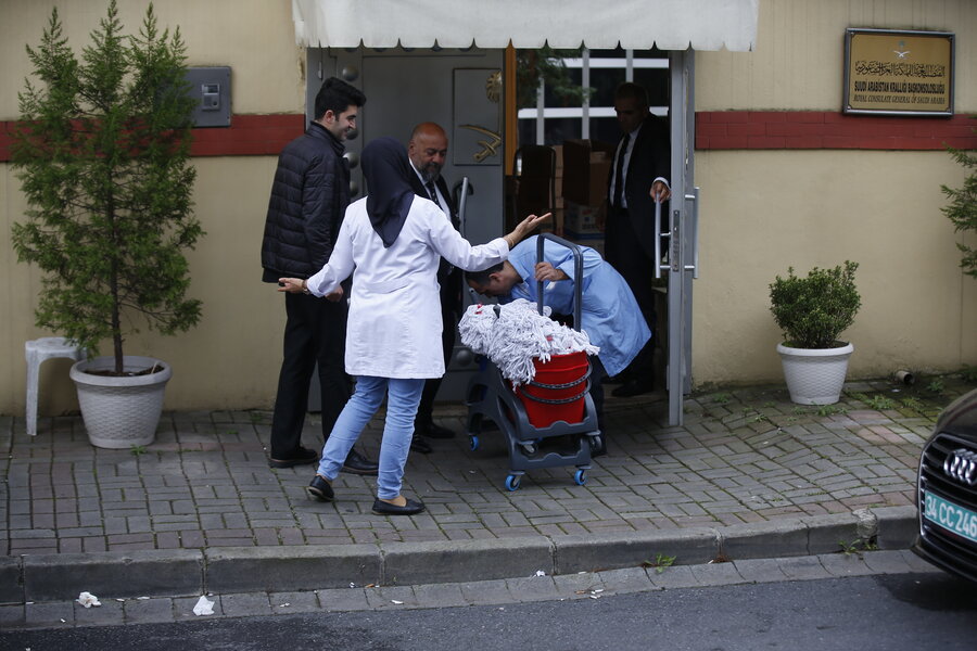 Image result for PHOTOS OF CLEANING CREW AT SAUDI EMBASSY IN ISTANBUL