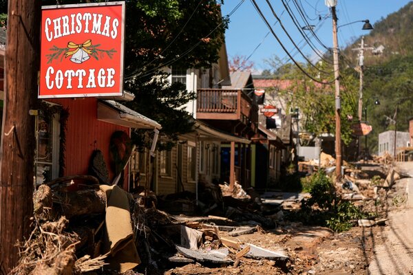 Business are seen in a debris field in the aftermath of Hurricane Helene, Oct. 2, 2024, in Chimney Rock Village, N.C.