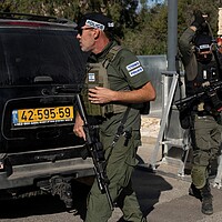 Israeli security forces secure a road after a drone attack allegedly targeted Israeli Prime Minister Benjamin Netanyahu's house in Caesarea, Israel, Oct. 19, 2024. 