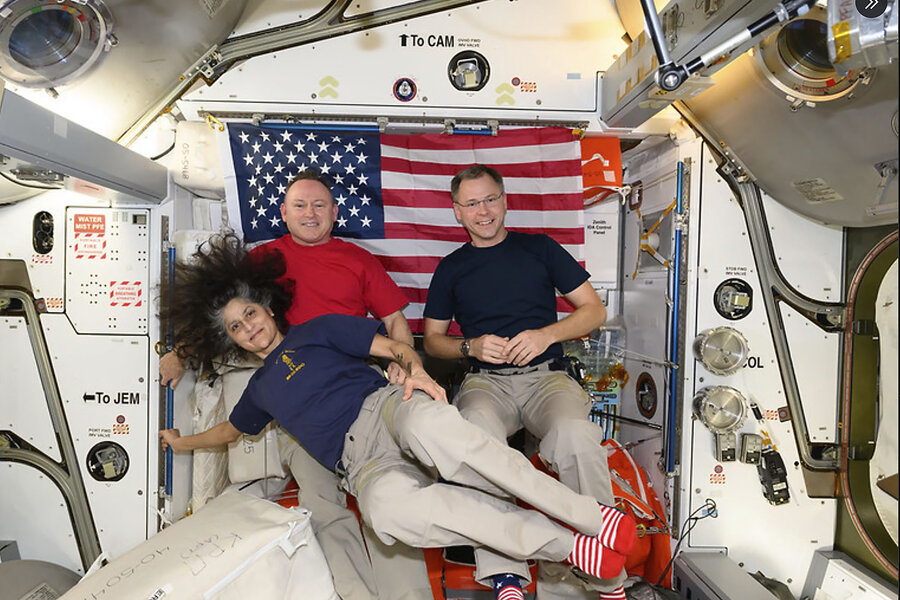 Suni Williams (from left), Butch Wilmore, and Nick Hague aboard the International Space Station March 4, 2025.