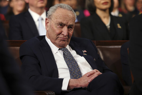 Senate Minority Leader Chuck Schumer, D-N.Y., listens as President Donald Trump addresses a joint session of Congress at the Capitol in Washington, Tuesday, March 4, 2025. 