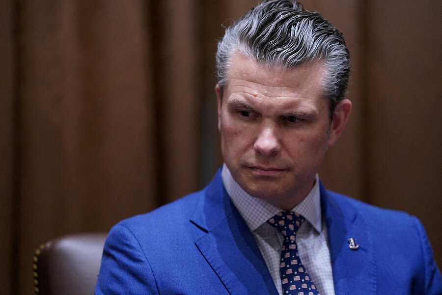 U.S. Secretary of Defense Pete Hegseth attends a cabinet meeting at the White House in Washington, D.C., U.S., April 10, 2025. He has directed Pentagon-run schools, including those for the children of service members, to remove materials that fall under the topic of diversity, equity and inclusion. 