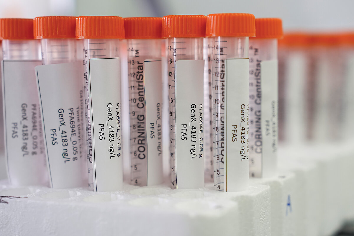 Vials of PFAS samples are shown in a Cincinnati lab. The Environmental Protection Agency lists over 12,000 PFAS chemicals.