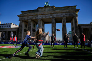 The Indianapolis Colts play the Atlanta Falcons Sunday in Berlin. Fans have flown in from as far away as Brazil, showing how big U.S. football is now.