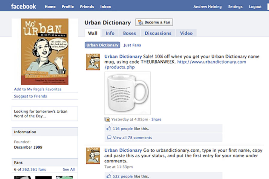 Urban Dictionary name definitions the latest Facebook craze 