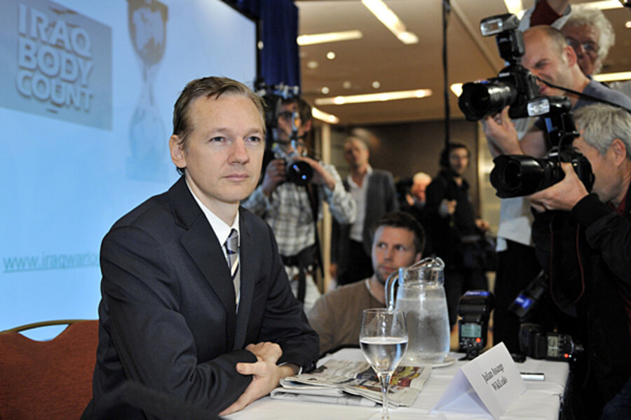ikileaks founder Julian Assange presents Iraq war logs at press conference, Westminster, London on October 23, 2010. (Shutterstock)
