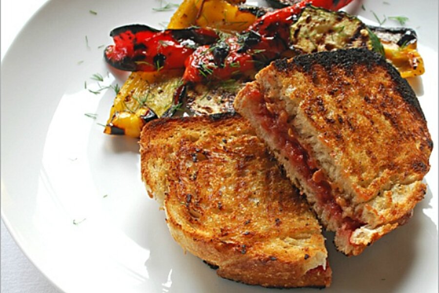 Meatless Monday grilled peanut butter and jam sandwiches